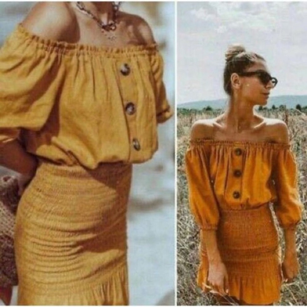 Zara Mustard Off-Shoulder Dress
